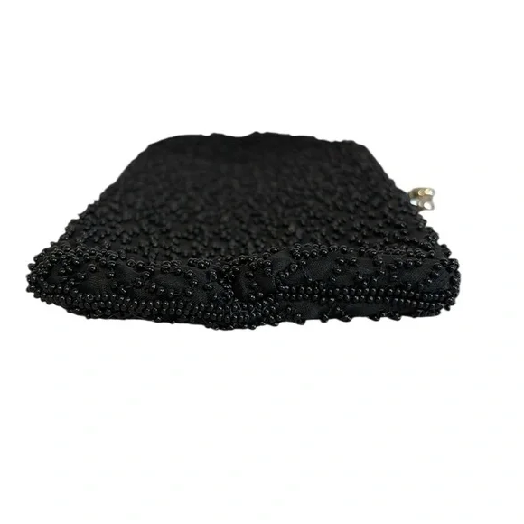 Vintage Carson Pirie Scott Beaded Clutch Silver Kiss Lock Closure Black - Picture 5 of 6